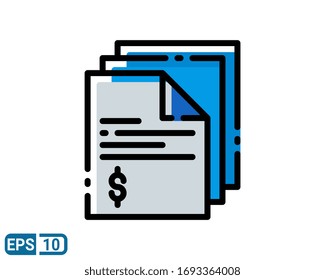Finance files filled line style Icon on white background. EPS 10