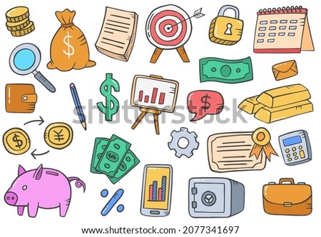 finance or financial doodle hand drawn set collections with flat outline style