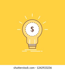 Finance, financial, idea, money, startup Flat Line Filled Icon. Beautiful Logo button over yellow background for UI and UX, website or mobile application