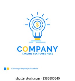 Finance, financial, idea, money, startup Blue Yellow Business Logo template. Creative Design Template Place for Tagline.