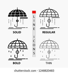 Finance, financial, insurance, money, protection Icon in Thin, Regular, Bold Line and Glyph Style. Vector illustration