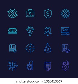 finance, financial and money management, costs optimization line icons set