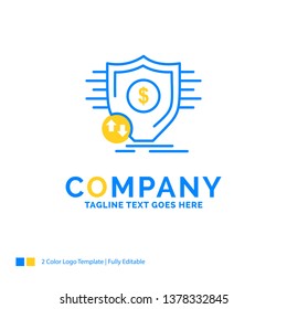 Finance, financial, money, secure, security Blue Yellow Business Logo template. Creative Design Template Place for Tagline.