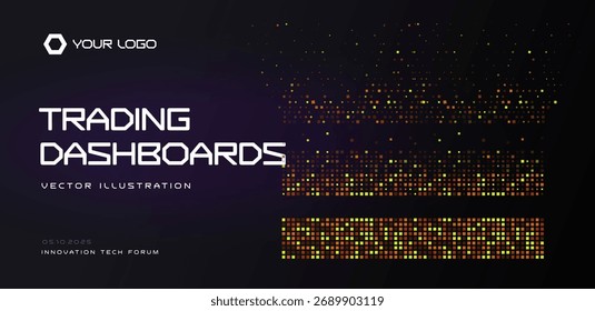 Finanças fintech fundo com padrão de pixel abstrato formando negociação de barras de mapa de calor no gradiente escuro. Para painéis de negociação, análise de mercado, aplicativos fintech, relatórios de troca. Ilustração vetorial