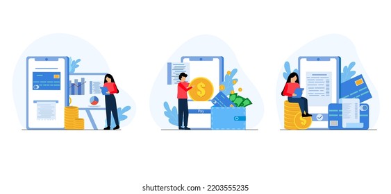 Financiar un paquete plano con la ilustración de personas