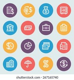 Finance flat contour icons on colors buttons.