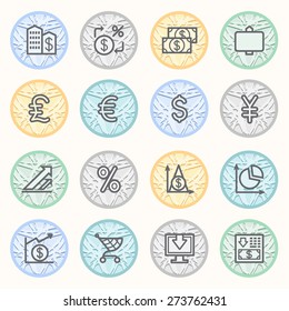 Finance flat contour icons on color buttons.
