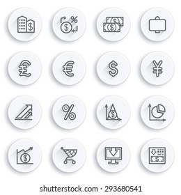Finance flat contour icons on white buttons.