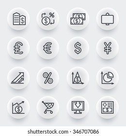 Finance flat contour icons on white buttons.