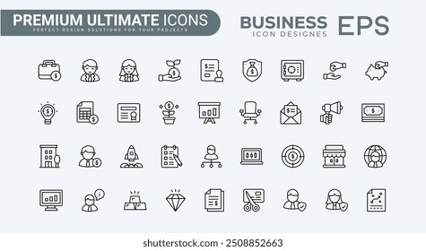 Coleção de Ícones Simples Financeiros - Conjunto de ícones da Web Bi-color Estilo Plano Azul. Conjunto completo de ilustrações vetoriais empresariais