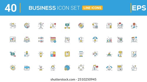 Coleção de Ícones Simples Financeiros - Conjunto de ícones da Web Bi-color Estilo Plano Azul. Conjunto completo de ilustrações vetoriais empresariais