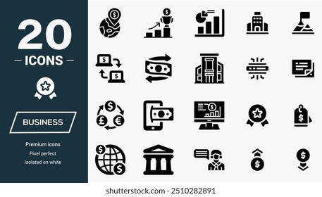 Coleção de Ícones Simples Financeiros - Conjunto de ícones da Web Bi-color Estilo Plano Azul. Conjunto completo de ilustrações vetoriais empresariais