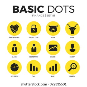 Finance flat icons set with partnership form, clerk form and bull form isolated vector illustration on white