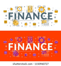 Finance. Flat line illustration concept for web banner and printed materials. Vector illustration in 2 different color styles.