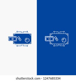 Finance, flow, marketing, money, payments Line and Glyph web Button in Blue color Vertical Banner for UI and UX, website or mobile application