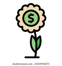 Finance flower icon outline vector. Work income. Freedom dream color flat