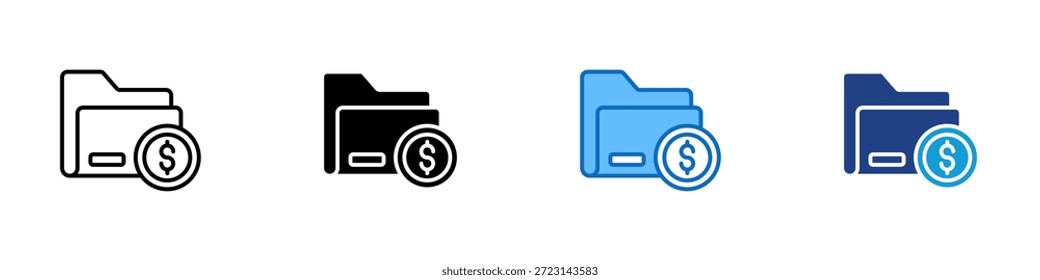 Vetor de Design de Ícone de Estilo Múltiplo da Pasta Financeira - Pasta com símbolo de moeda representando documentos financeiros, arquivos de orçamento e registros monetários