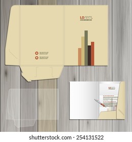 Finance folder template design for corporate identity with color infographic. Stationery set