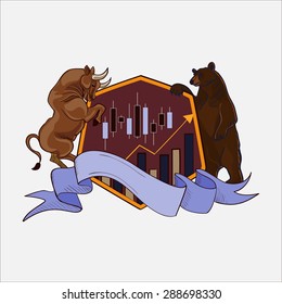 Finance forex Labels Logo with bull and bear, excellent vector illustration, EPS 10