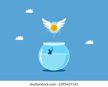 Finance and freedom concept. The coin flew out of the prison. vector 