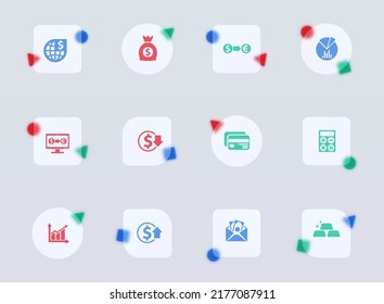 finance glass morphism trendy style icons. finance transparent glass color vector icon with color figures. for web and ui design, mobile apps and promo business advertising