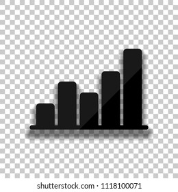 Finance grapgic, grow. Black glass icon with soft shadow on transparent background