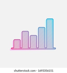 Finance grapgic, grow. Colored logo with diagonal lines and blue-red gradient. Neon graphic, light effect