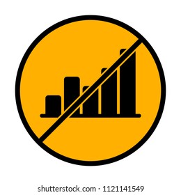 Finance grapgic, grow. not allowed, black object in warning sign with orange background color