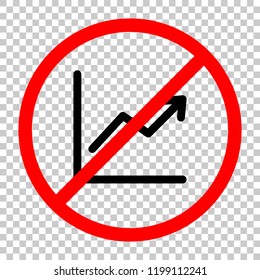 Finance grapgic, grow. Not allowed, black object in red warning sign with transparent background