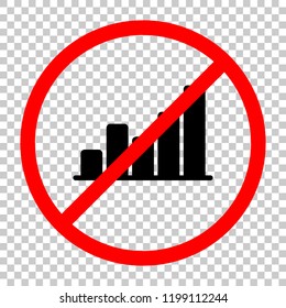 Finance grapgic, grow. Not allowed, black object in red warning sign with transparent background