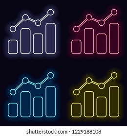 finance grapgic, grow. Set of neon sign. Casino style on dark background. 