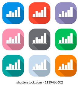 Finance grapgic, grow. Set of white icons on colored squares for applications. Seamless and pattern for poster