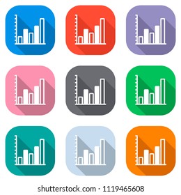 Finance grapgic, grow. Set of white icons on colored squares for applications. Seamless and pattern for poster