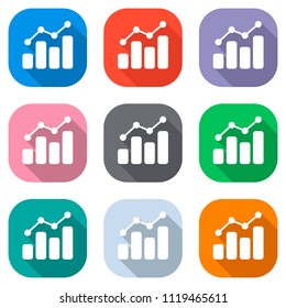 finance grapgic, grow. Set of white icons on colored squares for applications. Seamless and pattern for poster