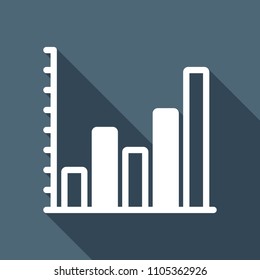 Finance grapgic, grow. White flat icon with long shadow on background