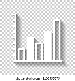 Finance grapgic, grow. White icon with shadow on transparent background