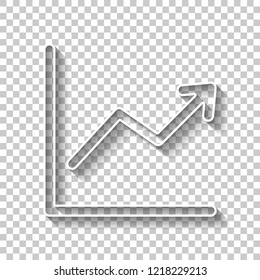 Finance grapgic, grow. White outline sign with shadow on transparent background