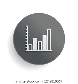 Finance grapgic, grow. White paper symbol on gray round button or badge with shadow