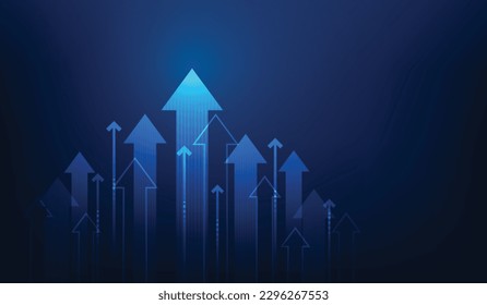 finance graph arrow up investment on blue background. profit and investment growth. stock market trading achievement. vector illustration fantastic low poly design.