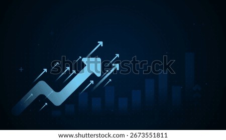 The Finance graph arrows up investment moving Forward for investment, and Upward Finance vector concept, Blue dark background business trading growth conceptsa