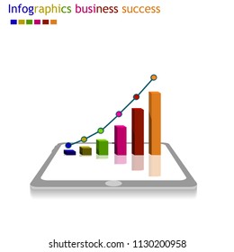 Finance graph business growing on tablet, info graphic polygon vector and illustration.