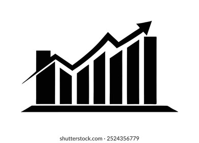 Vector de silueta de icono de gráfico financiero sobre fondo blanco.