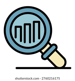 Finance graph magnifier icon. Outline finance graph magnifier vector icon color flat isolated