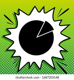 Finance graph sign. Black Icon on white popart Splash at green background with white spots. Illustration.