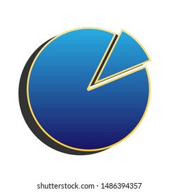 Finance graph sign. Blue icon with gold contour with dark gray shadow at white background. Illustration.