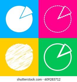Finance graph sign. Four styles of icon on four color squares.