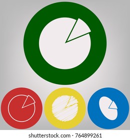 Finance graph sign. Vector. 4 white styles of icon at 4 colored circles on light gray background.
