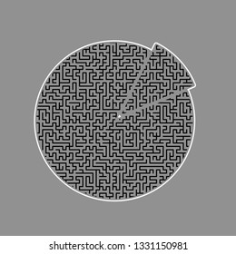 Finance graph sign. Vector. Black maze filled icon with white border at gray background.