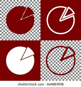 Finance graph sign. Vector. Bordo and white icons and line icons on chess board with transparent background.