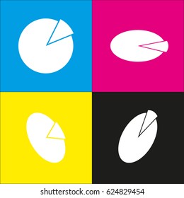 Finance graph sign. Vector. White icon with isometric projections on cyan, magenta, yellow and black backgrounds.
